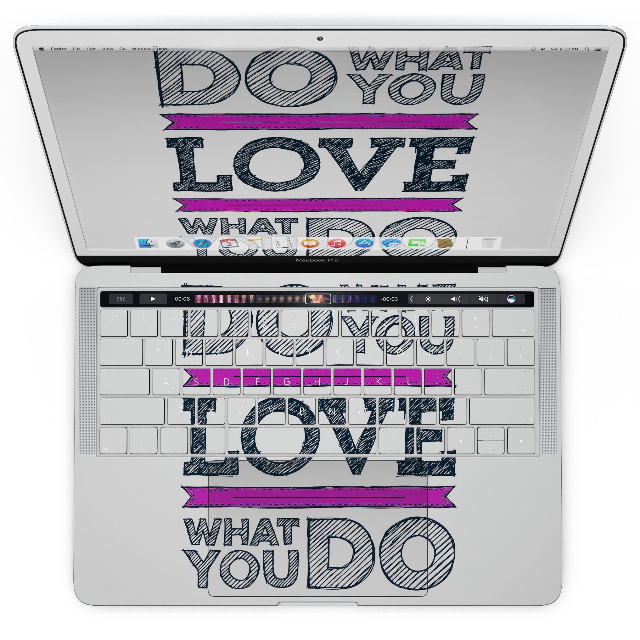 Do What You Love What You Do Pink V2 skin for MacBook Pro with Touch Bar, showcasing vibrant design and premium vinyl material.